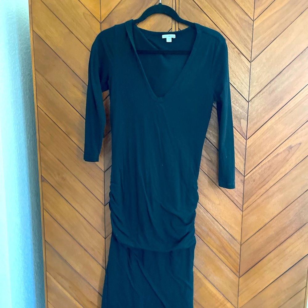 James Perse ruched dress, black midi, size 3